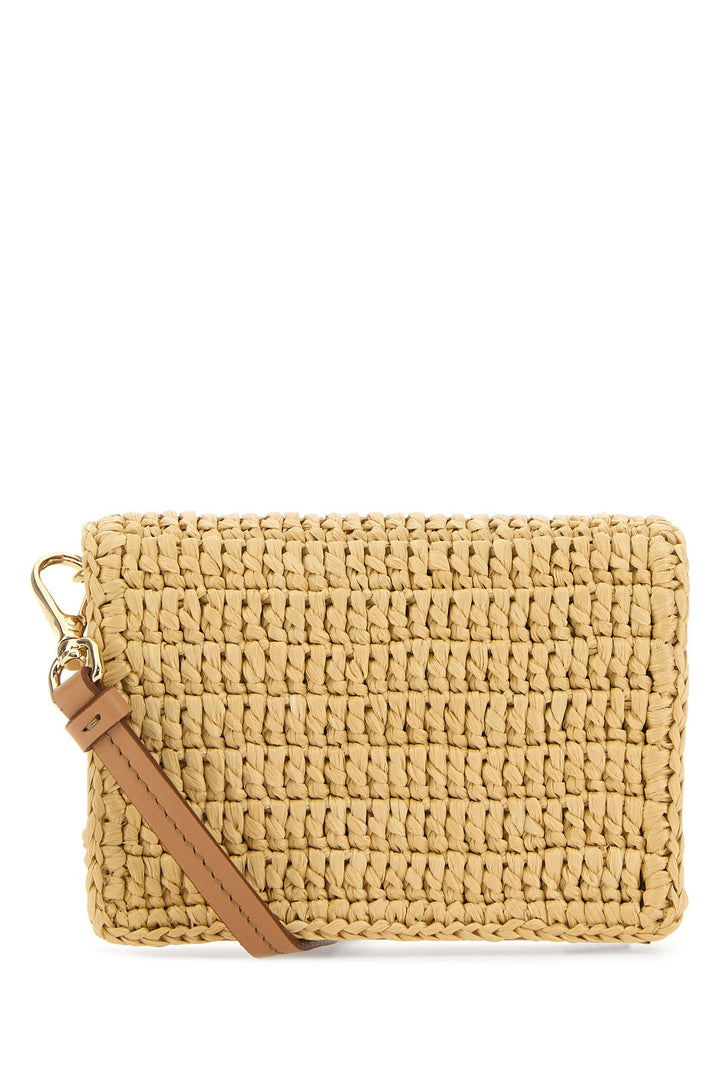 Beige raffia card holder