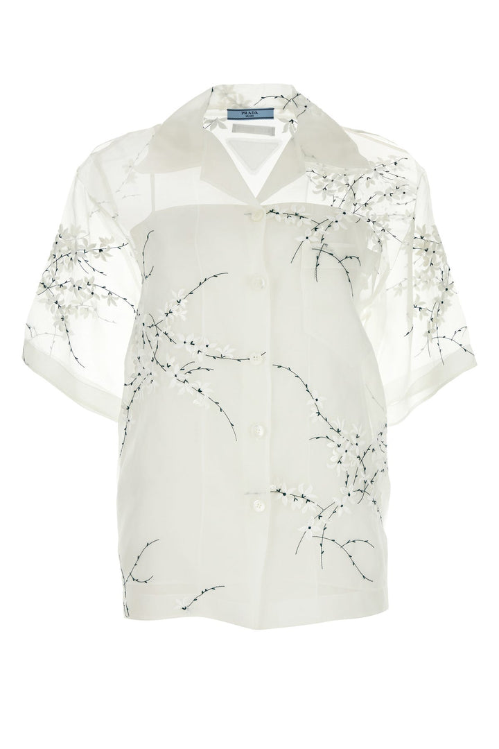 White silk blend see-through shirt