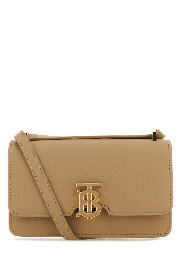 Beige leather mini TB crossbody bag