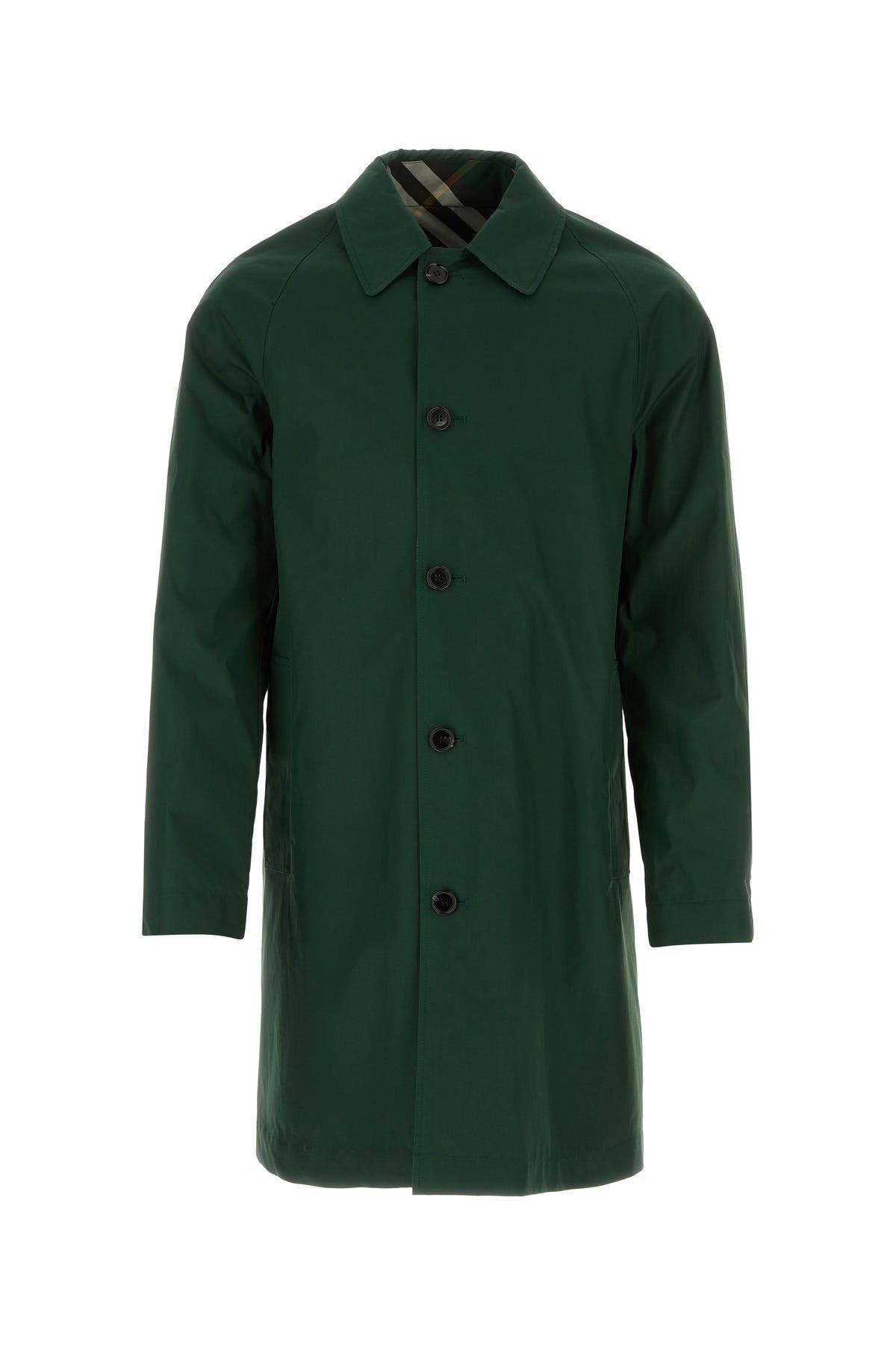 Bottle green gabardine reversible overcoat