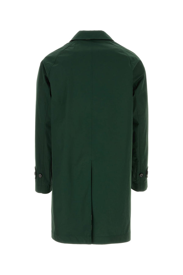 Bottle green gabardine reversible overcoat