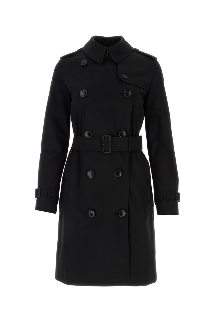 Black gabardine trench coat