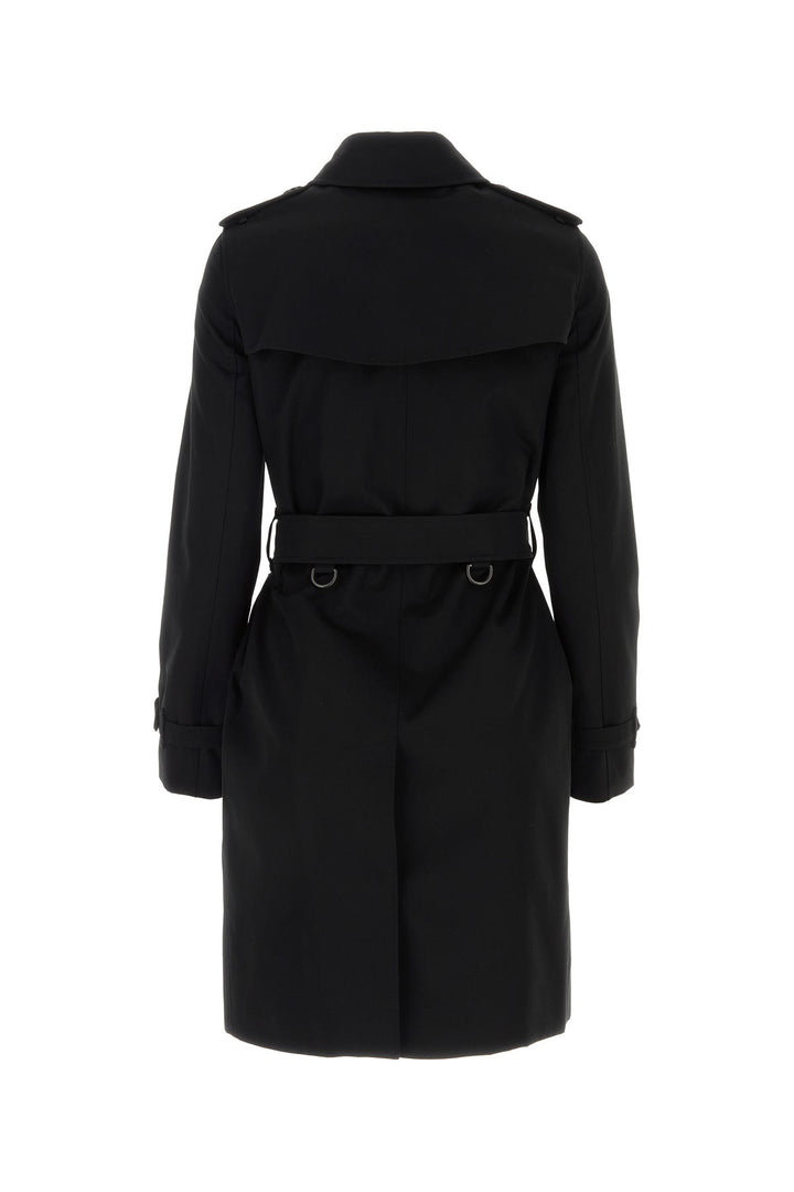 Black gabardine trench coat