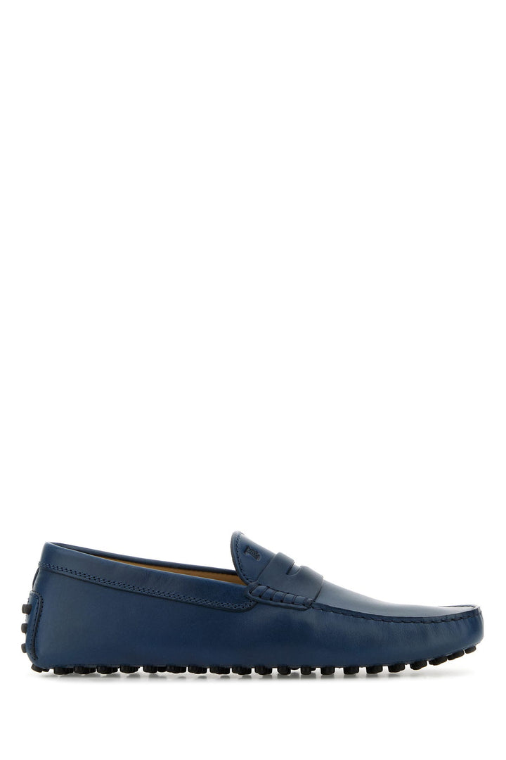 Navy blue leather loafers