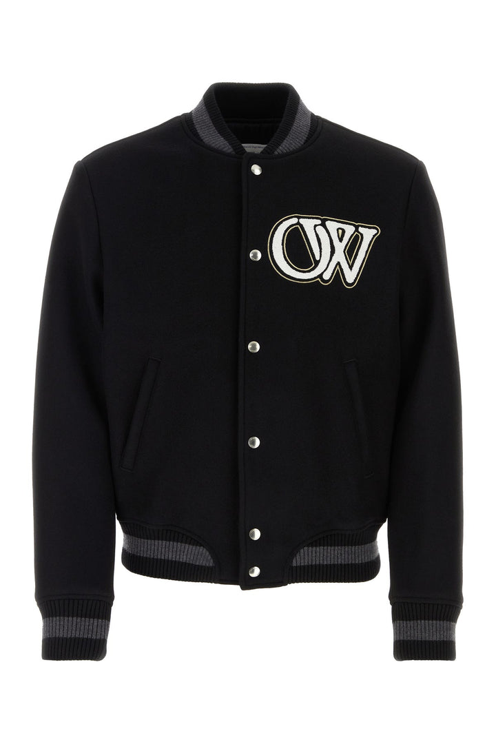 Black wool blend padded bomber jacket