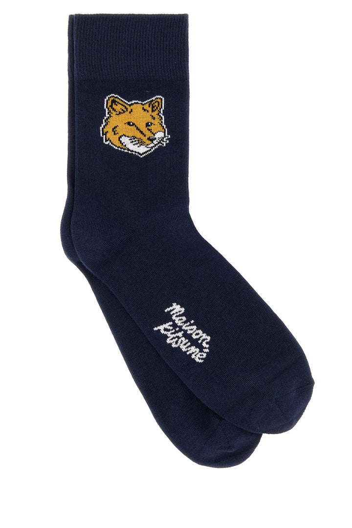 Navy blue stretch cotton blend Fox Head socks