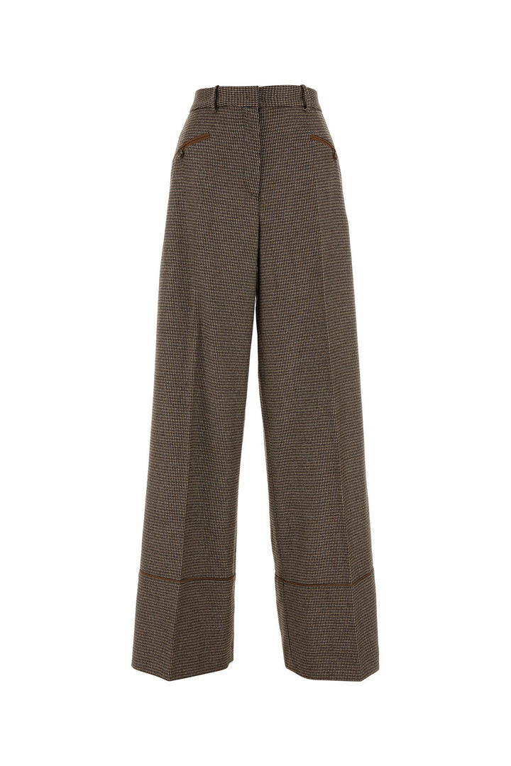 Embroidered stretch wool blend wide-leg pant