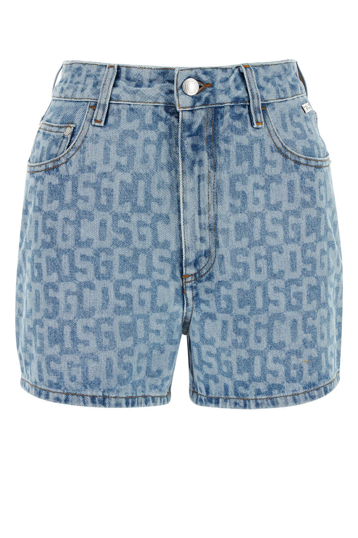 Printed denim shorts