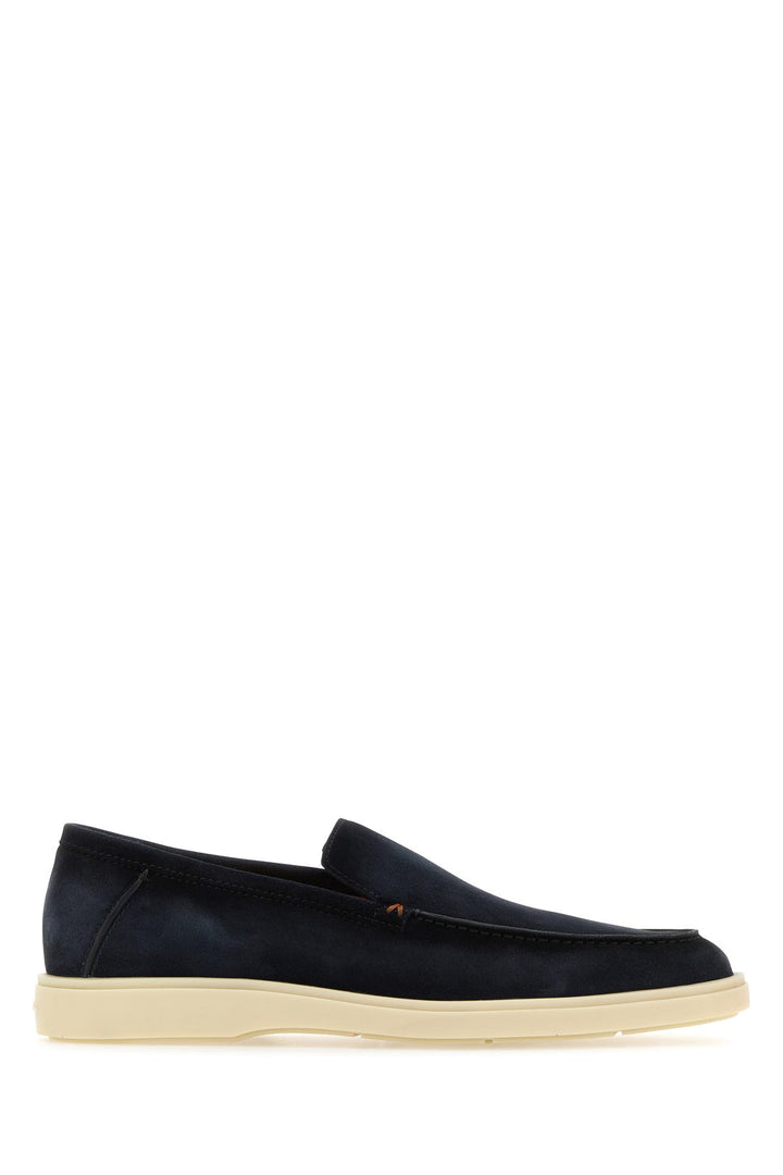 Navy blue suede loafers