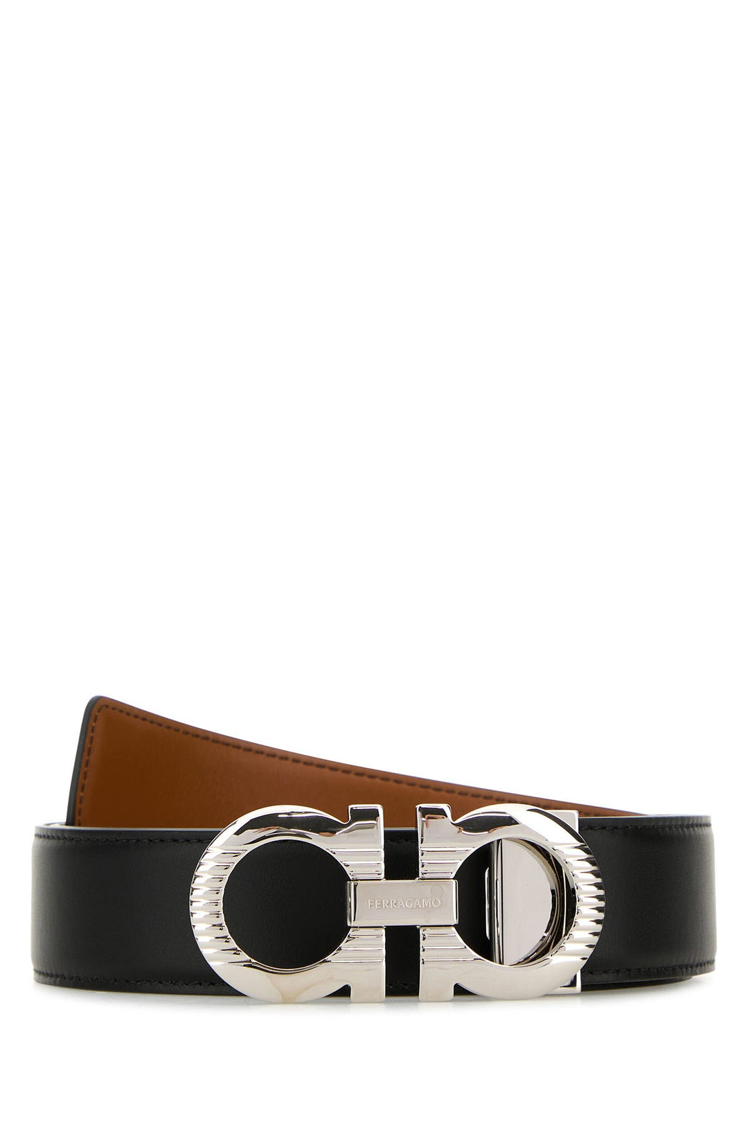 Black leather Gancini reversible belt