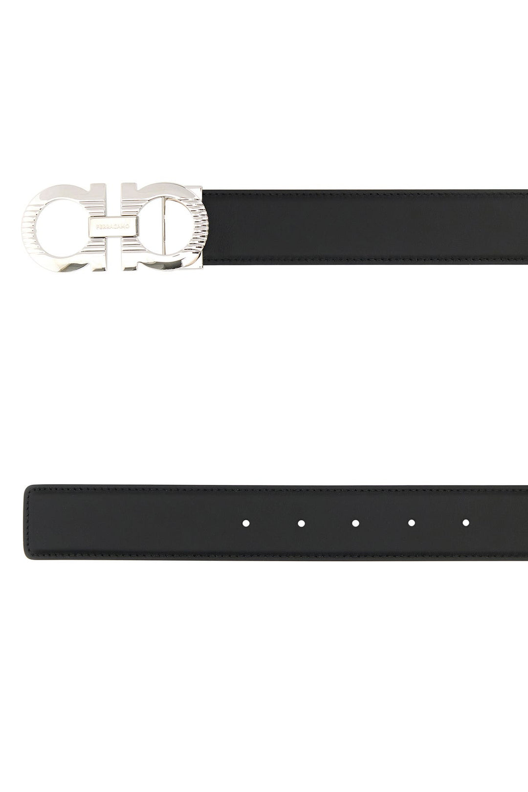 Black leather Gancini reversible belt