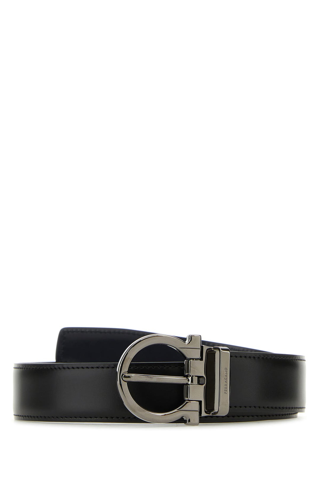 Black leather reversible belt