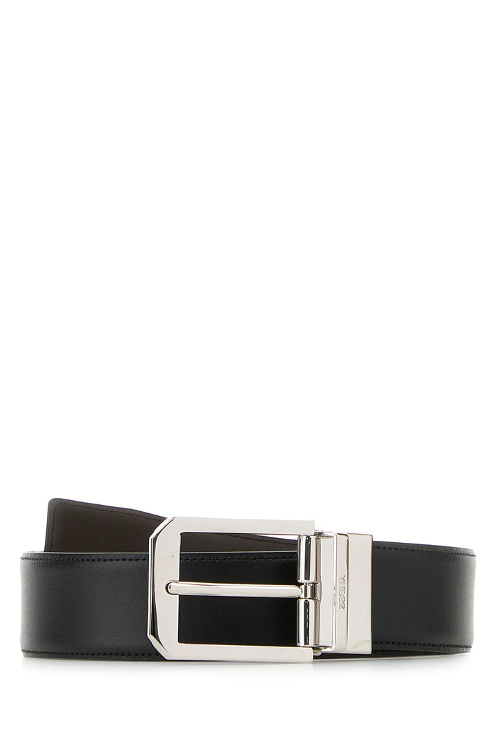 Black leather reversible belt