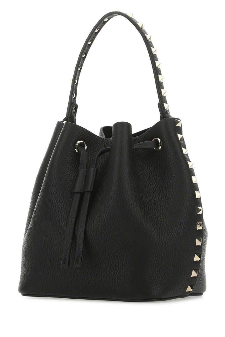 Black leather Rockstud bucket bag