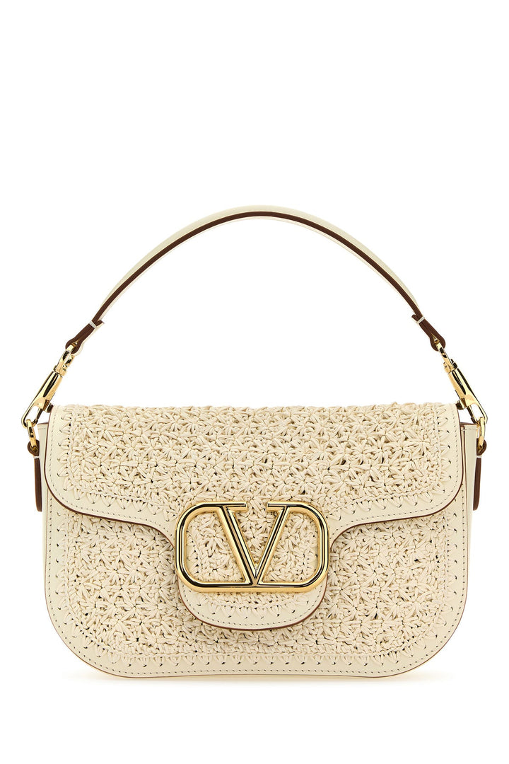 Ivory raffia and leather VLogo handbag