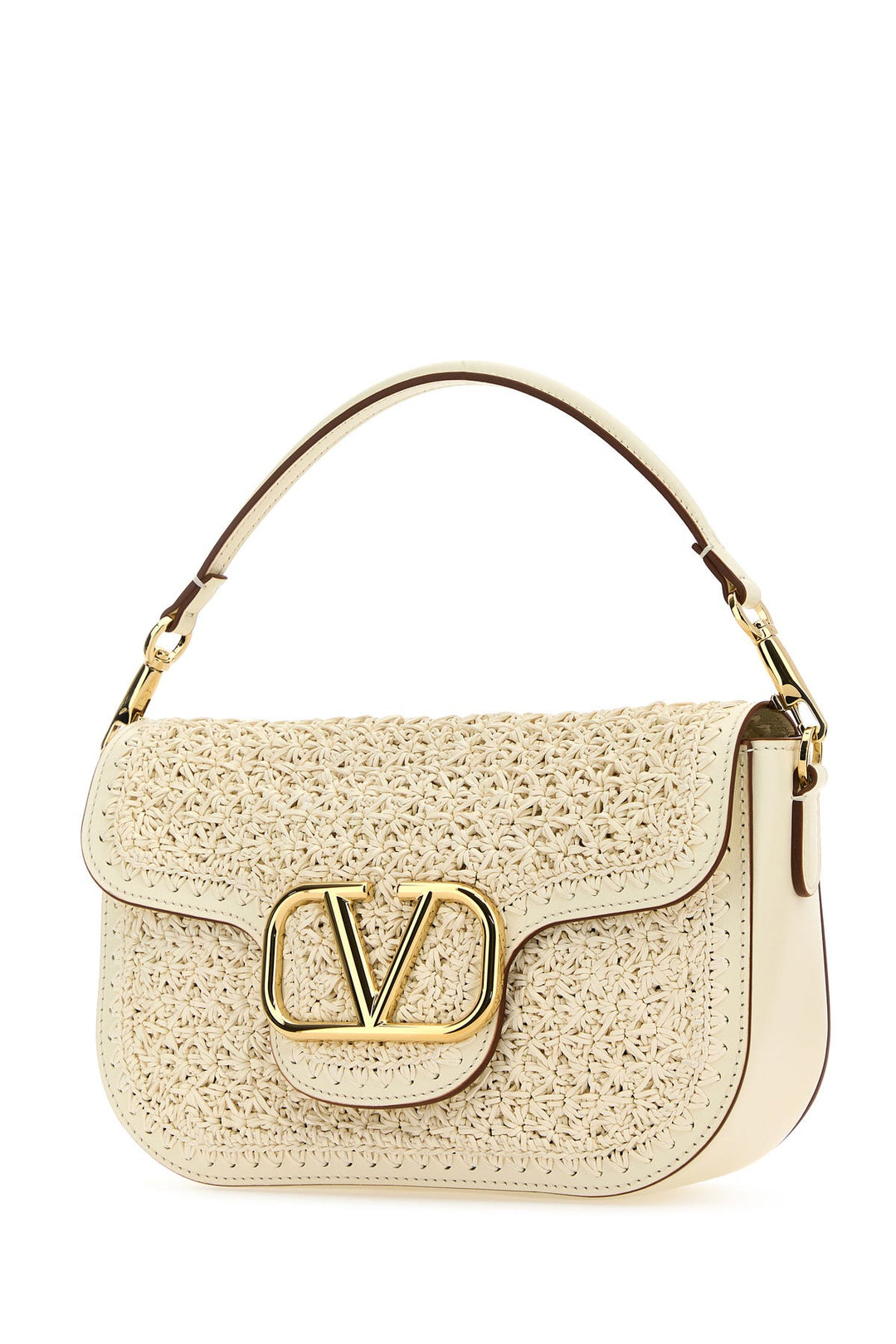 Ivory raffia and leather VLogo handbag