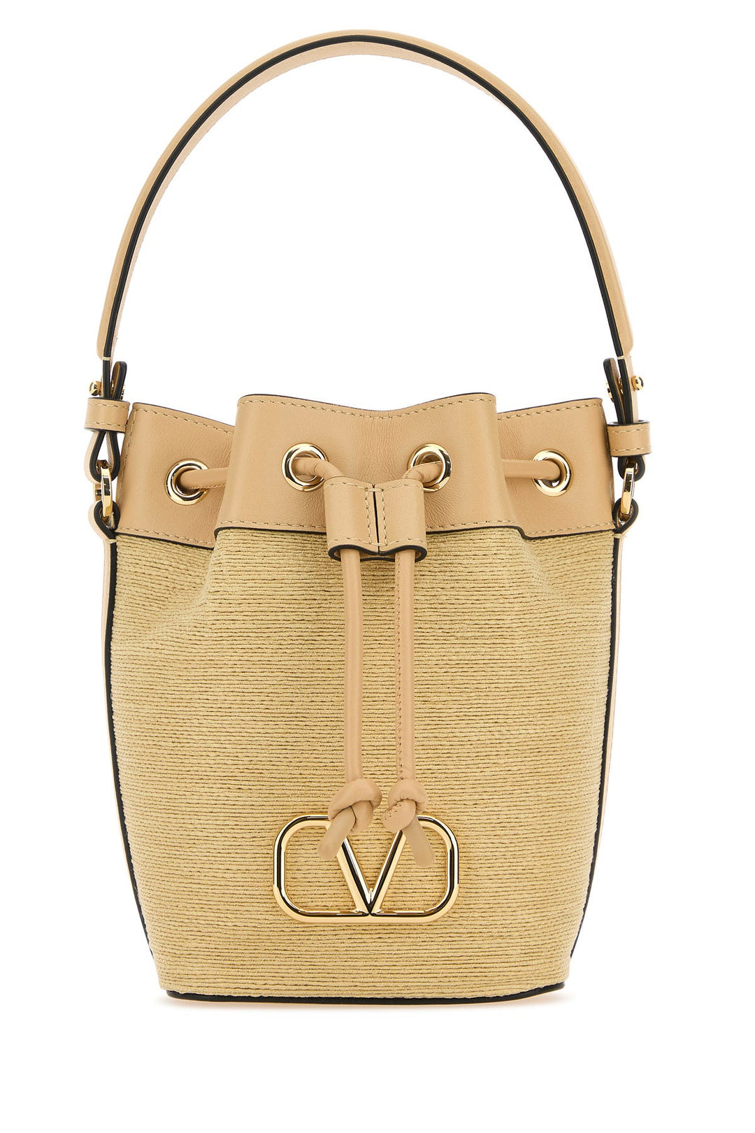 Raffia leather VLogo Signature bucket bag