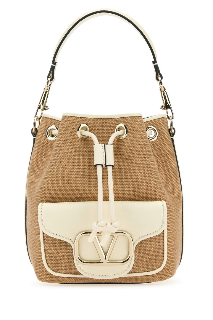 Two-tone raffia leather LocÃ² bucket bag