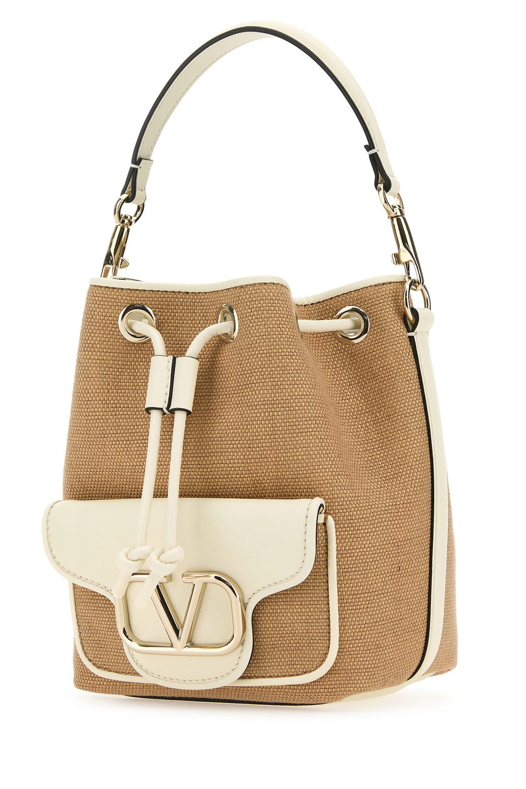 Two-tone raffia leather LocÃ² bucket bag