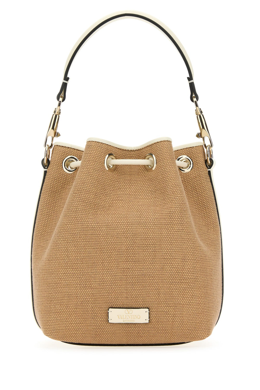 Two-tone raffia leather LocÃ² bucket bag