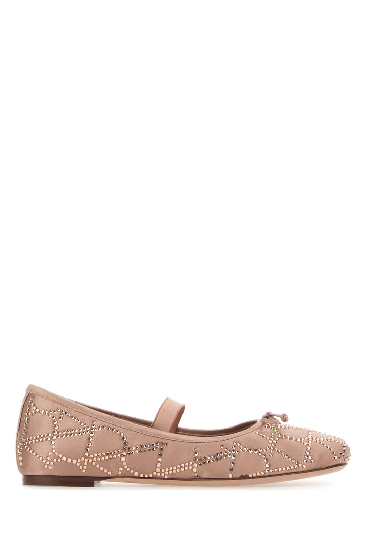 Antiqued pink satin ballerinas