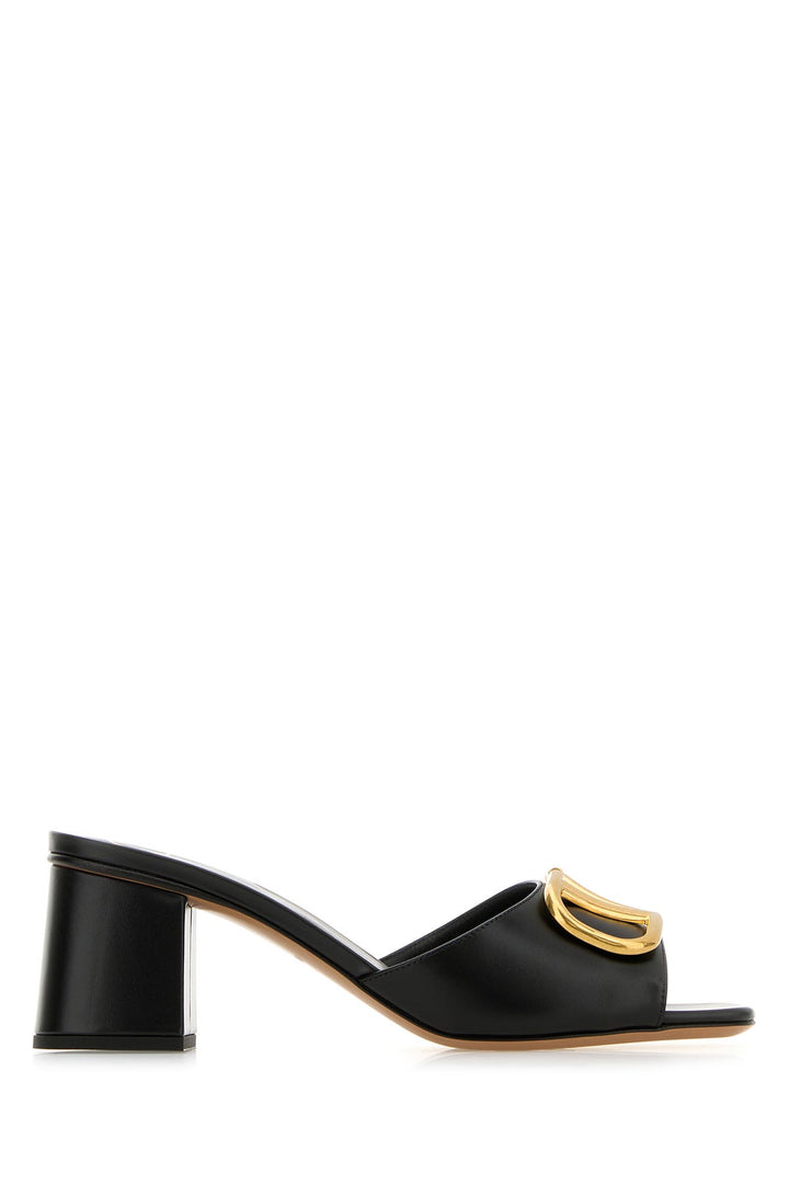 Black leather VLogo mules