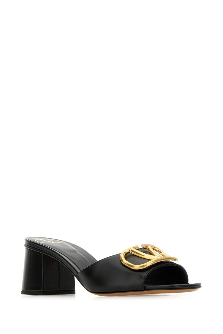 Black leather VLogo mules