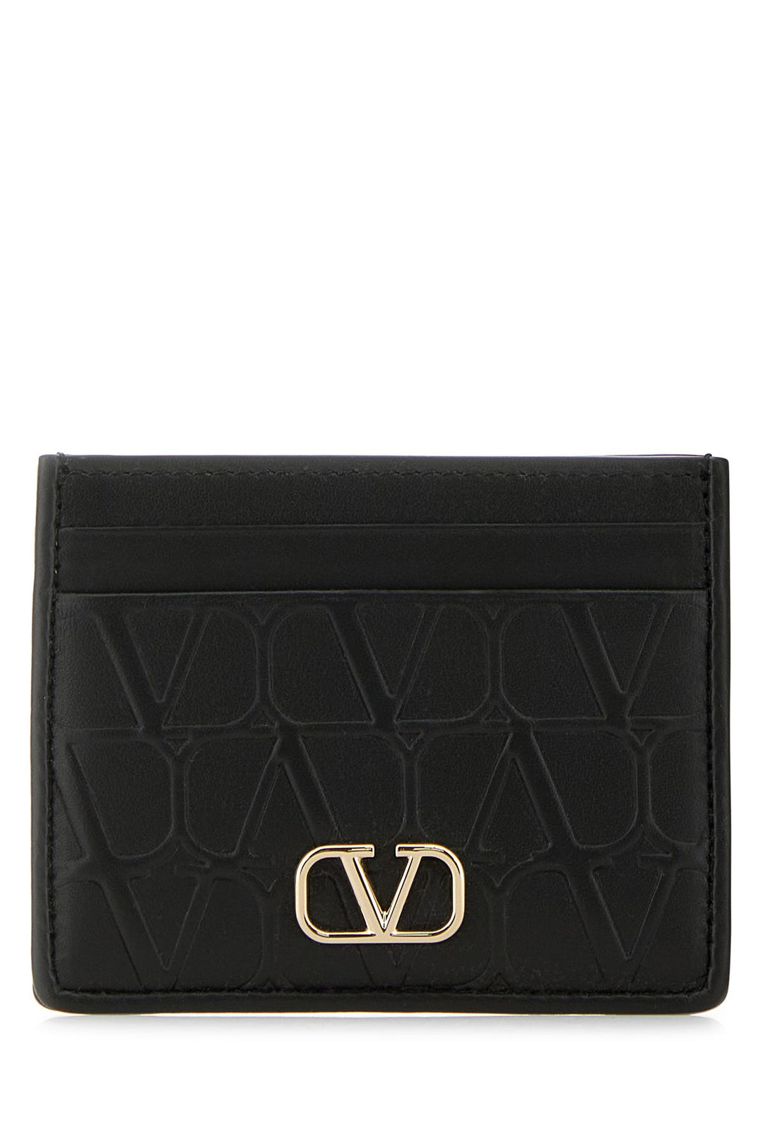 Black leather VLogo card holder