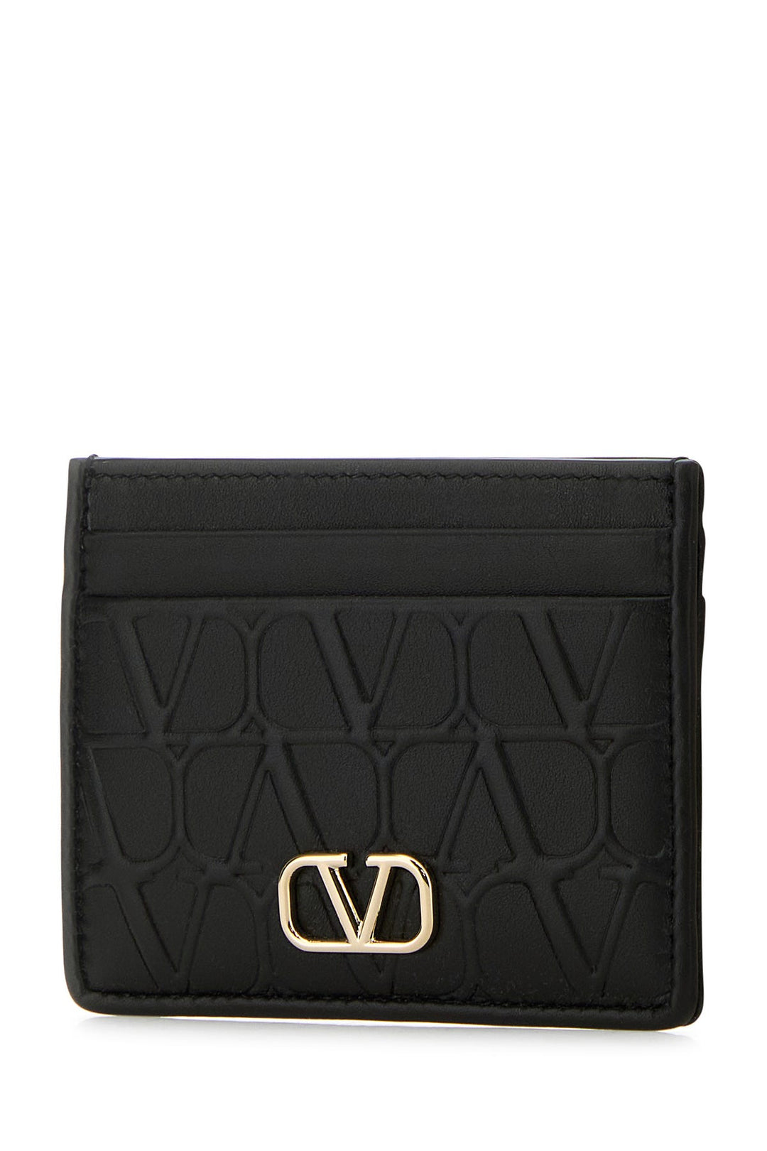 Black leather VLogo card holder