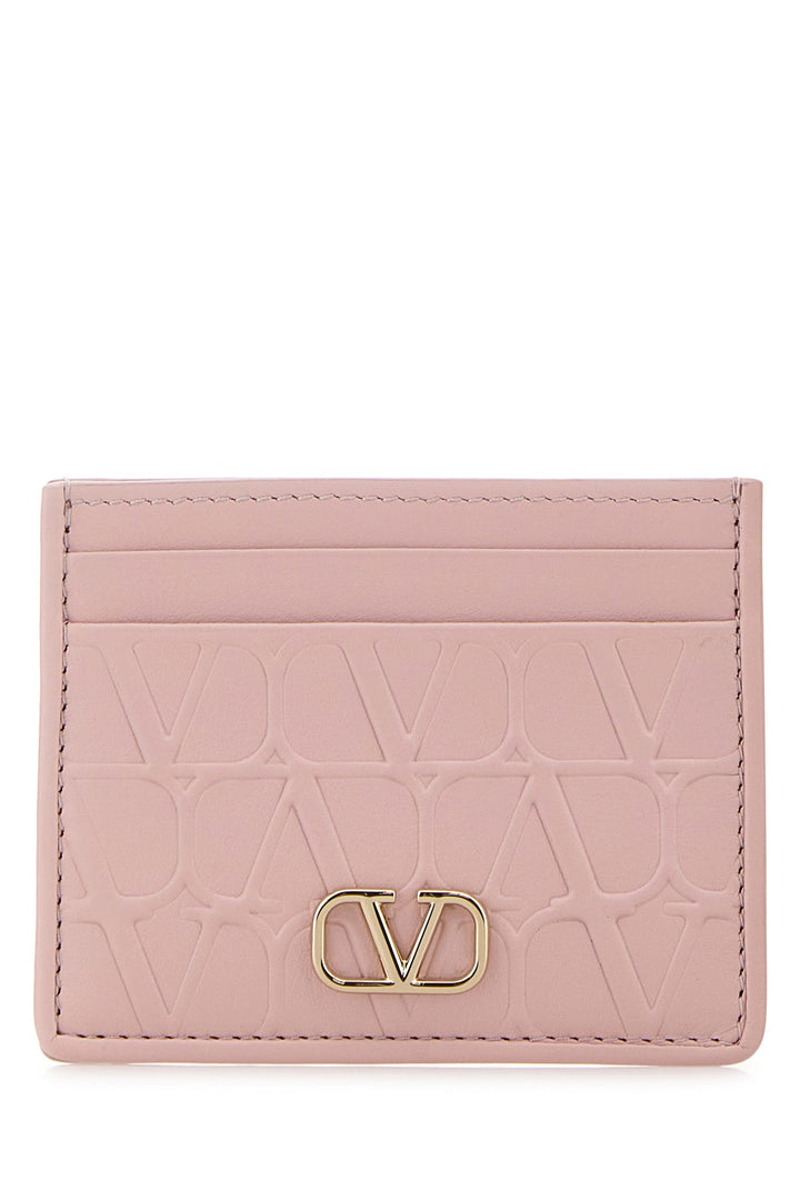 Pastel pink leather VLogo card holder