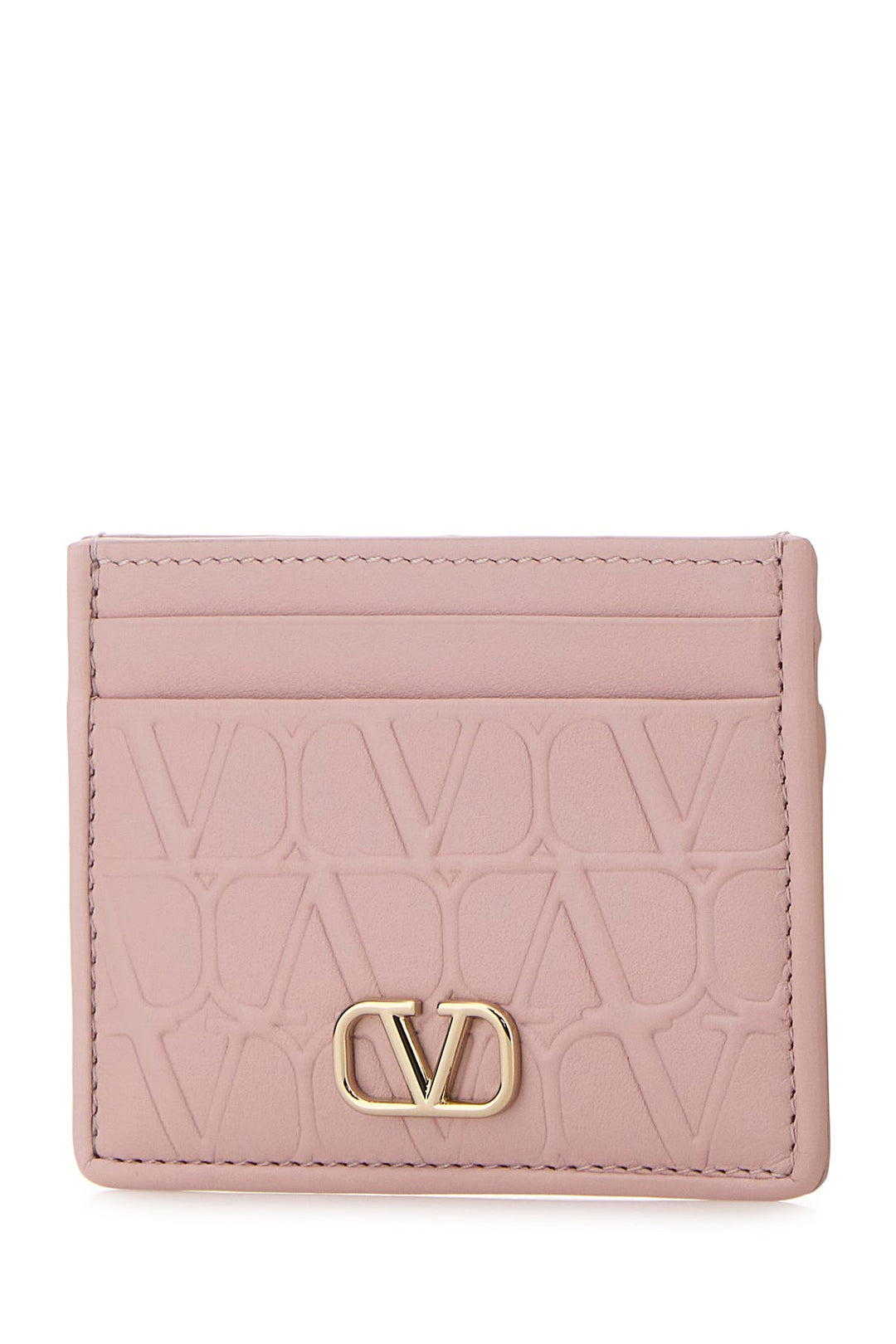 Pastel pink leather VLogo card holder