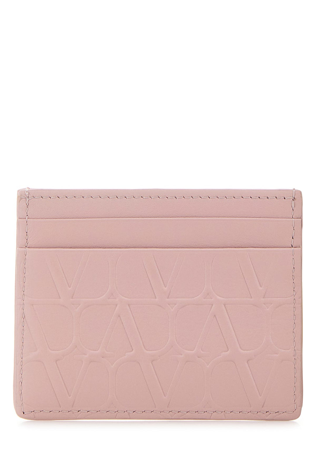 Pastel pink leather VLogo card holder