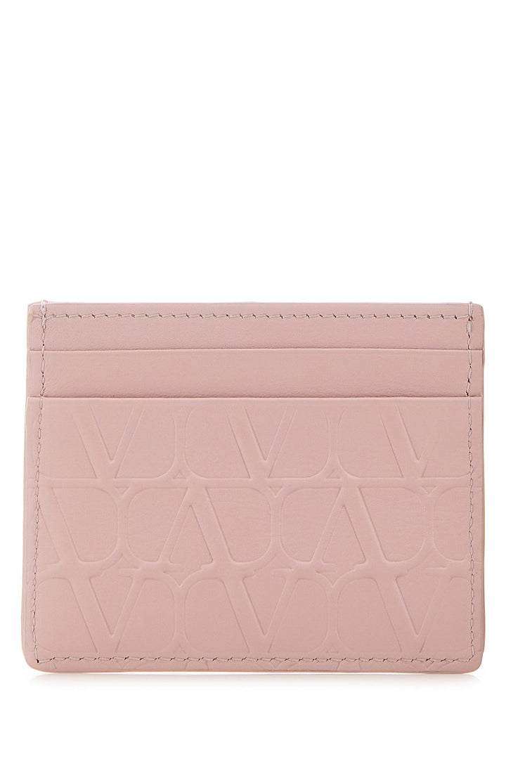 Pastel pink leather VLogo card holder