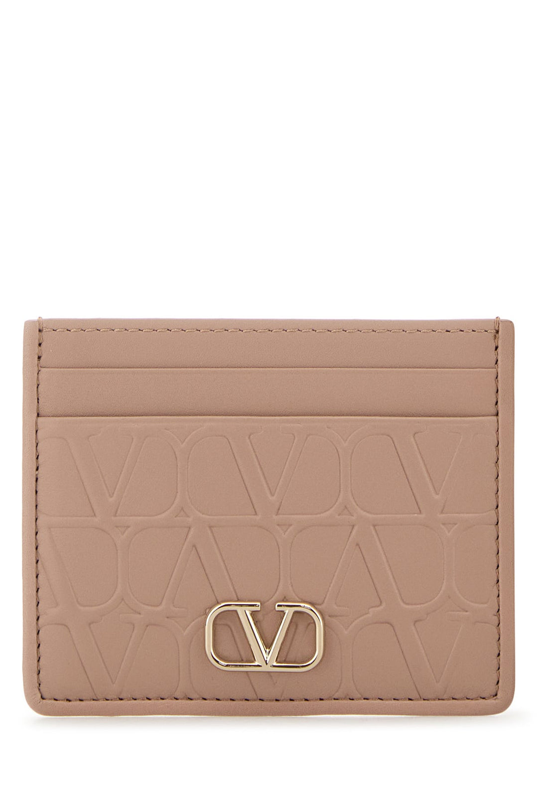 Powder pink leather VLogo card holder