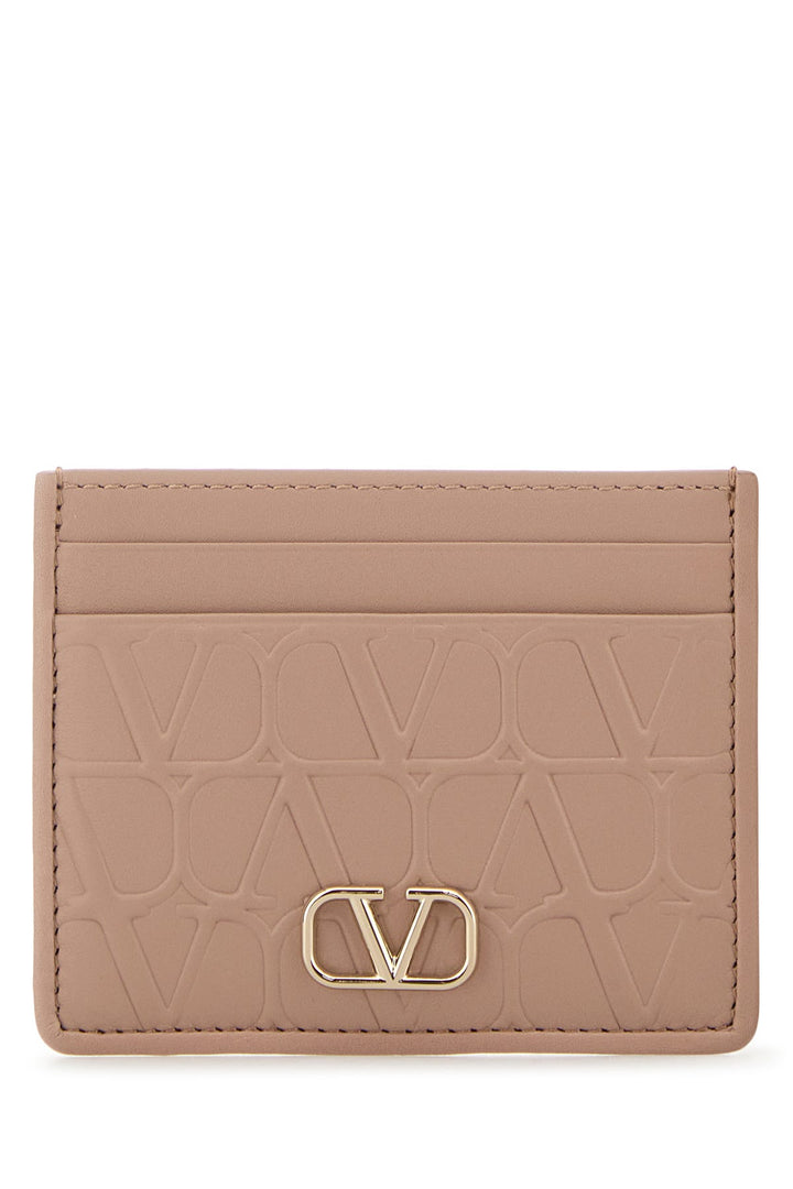 Powder pink leather VLogo card holder