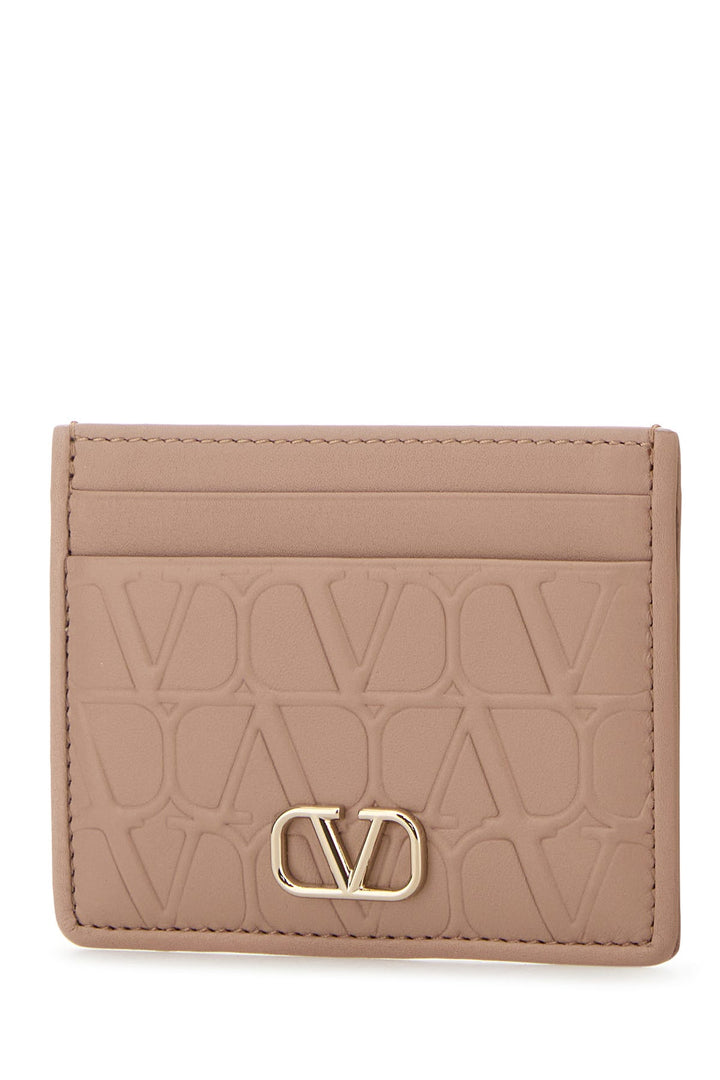 Powder pink leather VLogo card holder