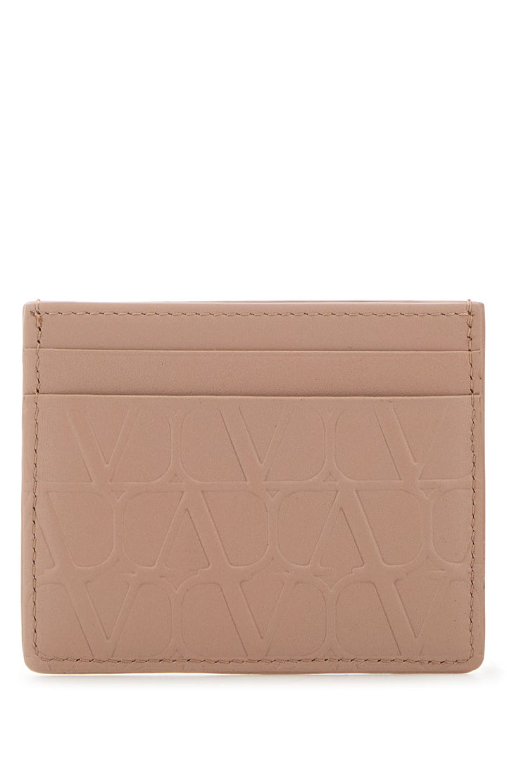 Powder pink leather VLogo card holder