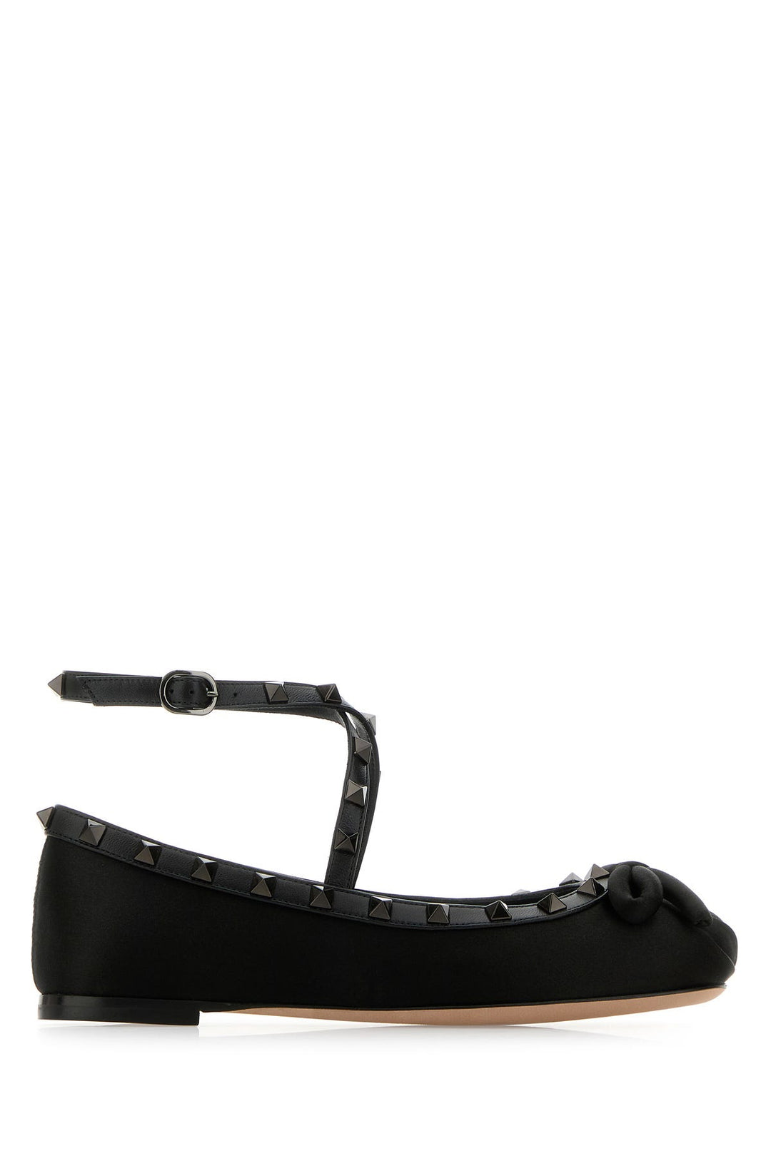 Black satin Rockstud ballerinas