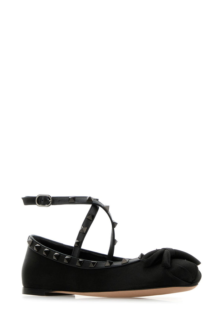 Black satin Rockstud ballerinas