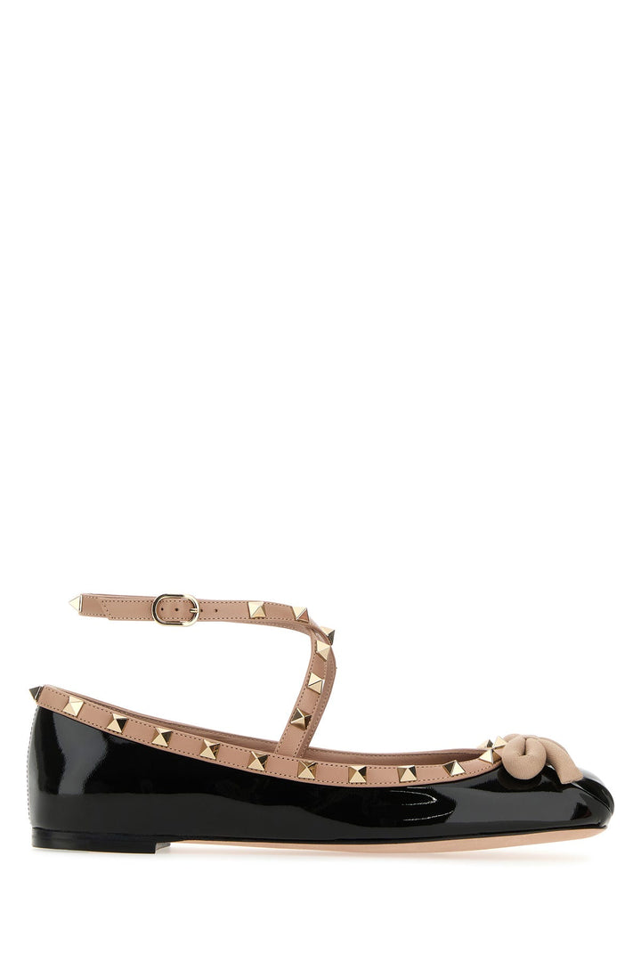 Black leather Rockstud ballerinas