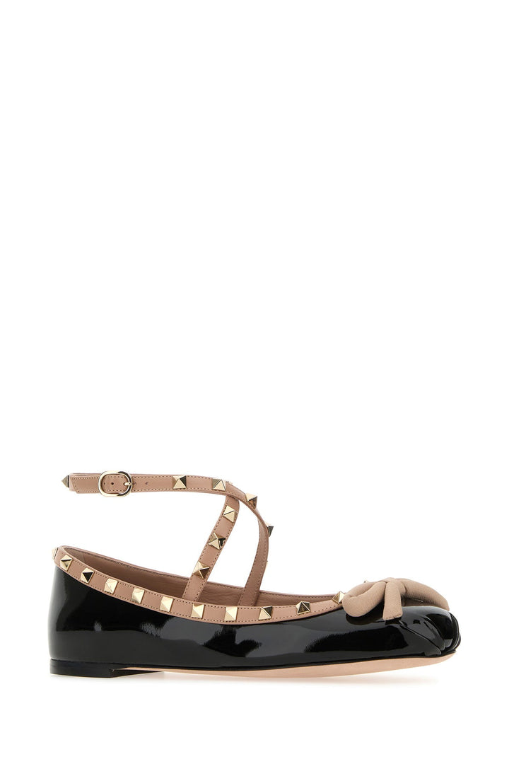 Black leather Rockstud ballerinas