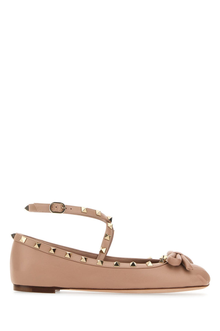 Antiqued pink nappa leather Rockstud ballerinas