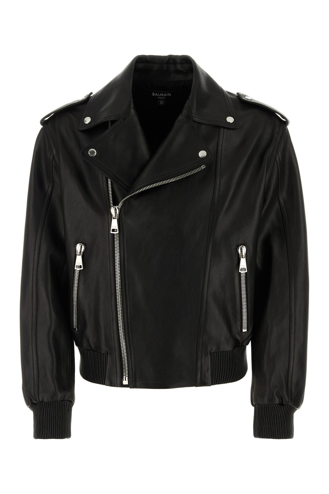 Black leather bomber jacket