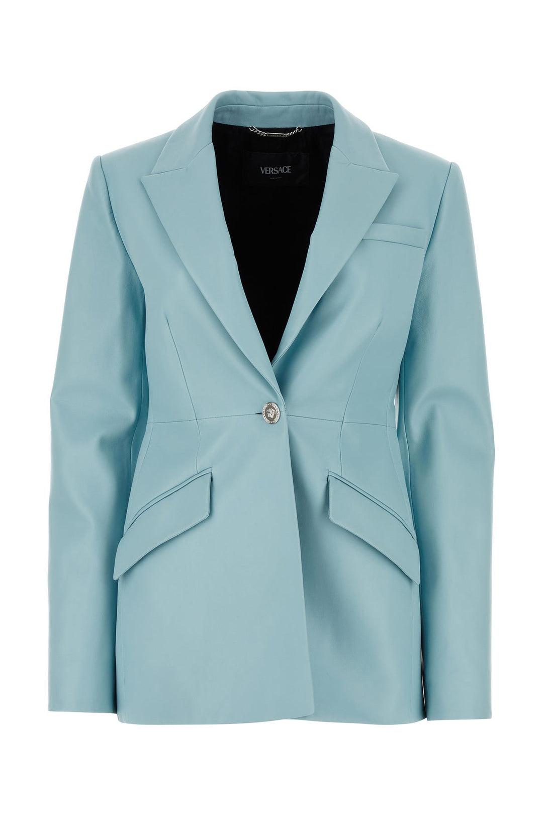 Light-blue leather blazer