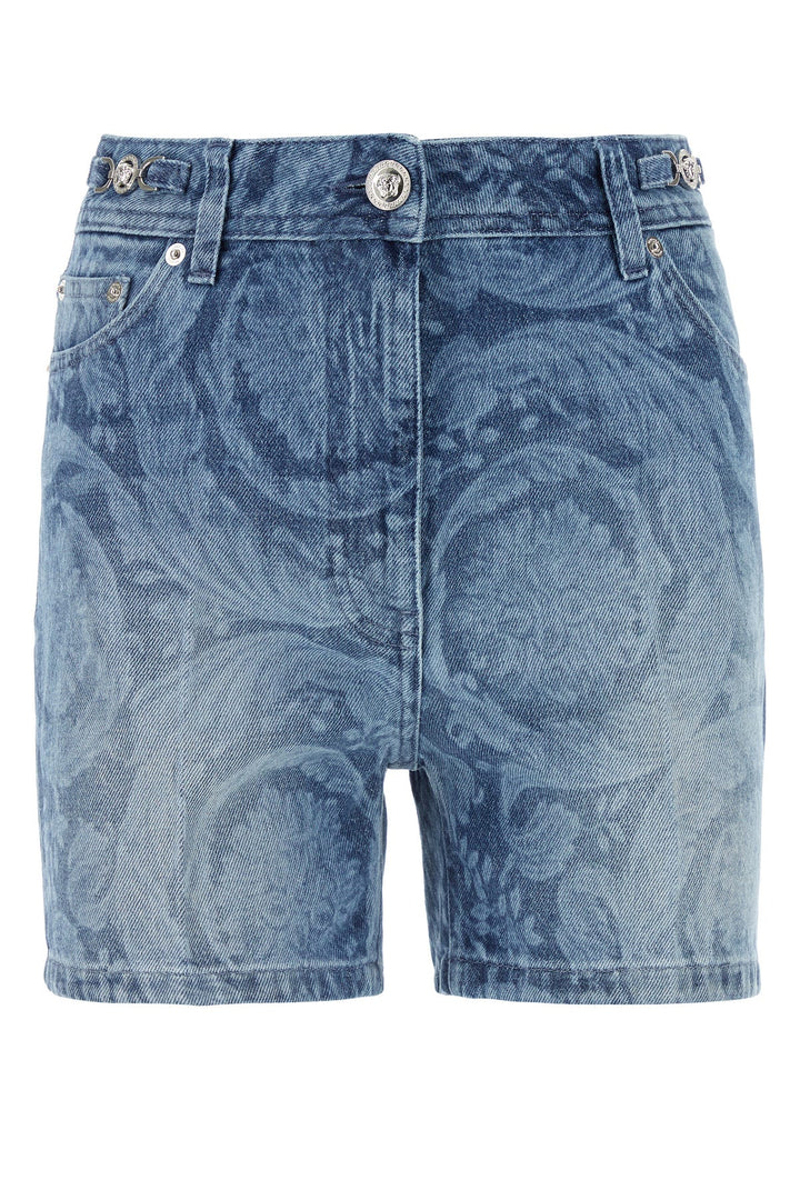 Printed denim shorts