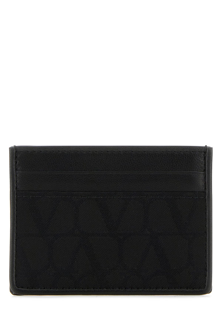 Black leather and fabric Toile Iconographe card holder