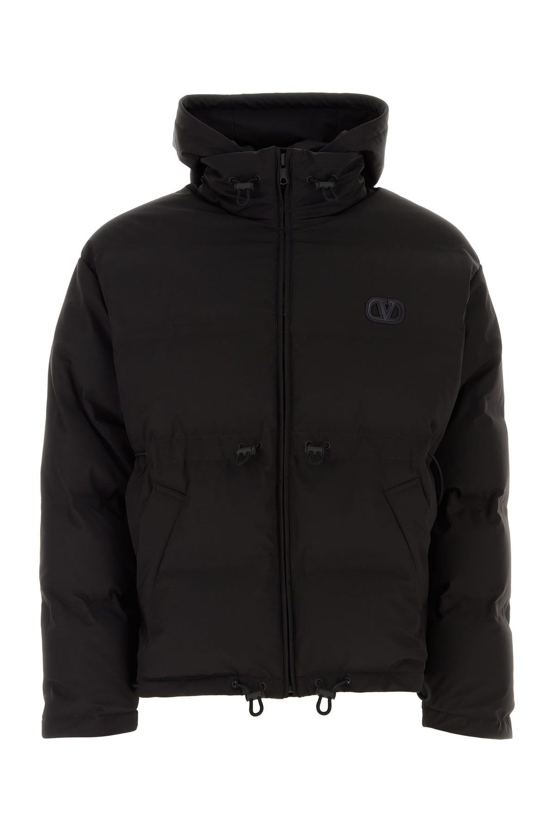 Black stretch nylon blend padded jacket