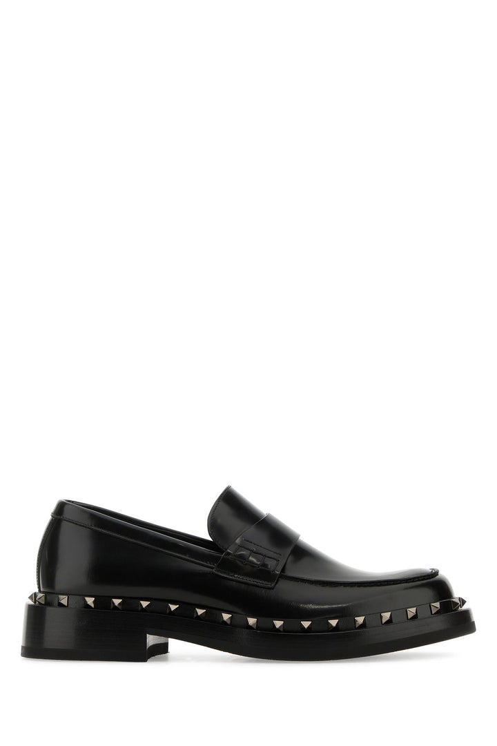 Black leather Rockstud loafers