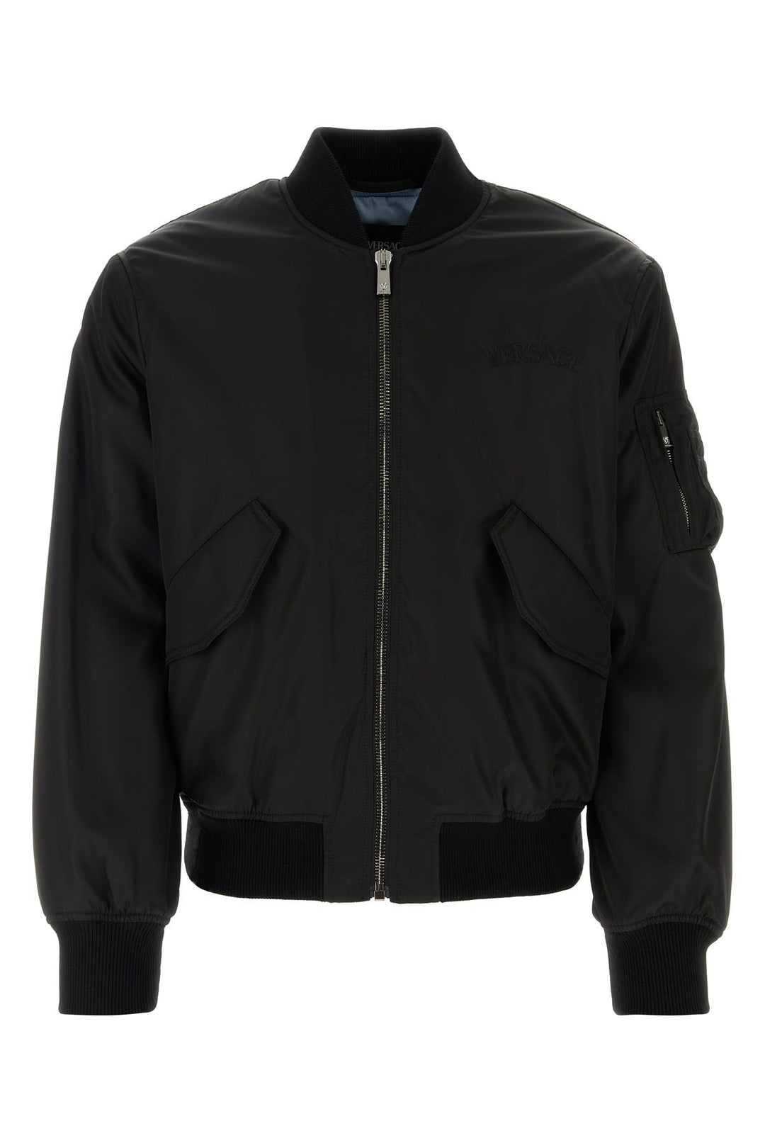 Black nylon padded bomber jacket