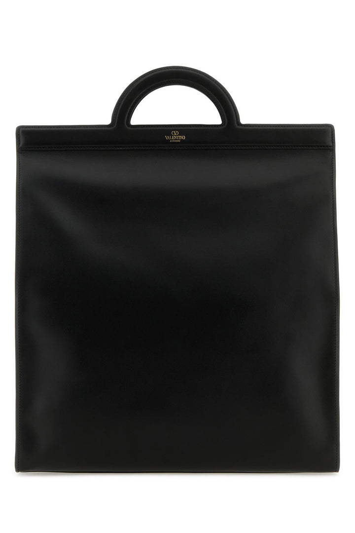 Black leather shopping bag